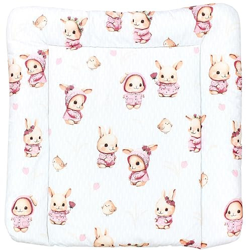 TupTam Baby Wickeltischauflage mit Baumwollbezug Gemustert, Farbe: Kaninchen/Rosa, Größe: 70 x 60 cm