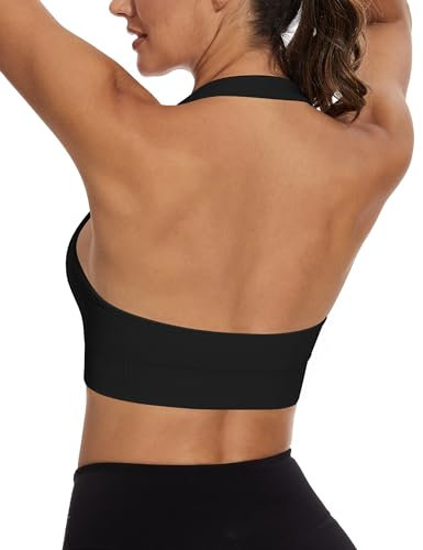 Demegimi Sport BH Damen Neckholder Damen Rückenfrei Sport Bra Gepolstert Bustier Ohne Bügel Fitness Sport Top Yoga Lauf BH