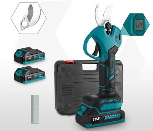 Sécateur sans fil coupe-branches à batterie avec 2 batteries de 7000 mAh, diamètre de coupe maximum de 30 mm, ciseaux électriques professionnels, pour branches d'arbres de jardins Ciseaux de jardin