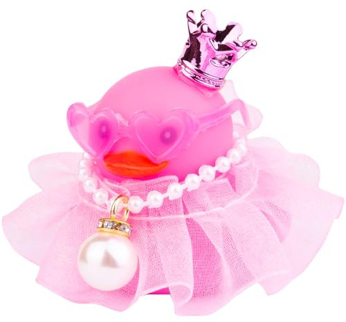 Mwmoeen Gummi Ente Auto Ornament, Einzigartige Ente Auto Armaturenbrett Dekoration mit Mini Krone Rock Gläser Nette Prop