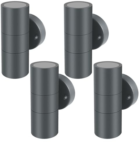 Kerry Outdoor Wall Lights, Mains Powered, Up and Down, Anthracite, 4 Pack | Modern Cylindrical Design, Stainless Steel, IP44 and GU10 Bulbs up to 35W, Not Included, for Patios, Garages, Gardens