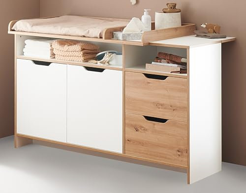 XXL-Wickelkommode Maxim Soft-Close und Türdämpfung Kreideweiß Artisan Oak