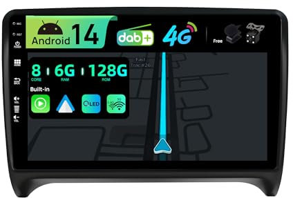 BXLIYER | Built-in DAB & 4G LTE | Android 14 Car Stereo For Audi TT (2006-2011) - 6G+128G - CarPlay/Android Auto - LED Camera + MIC - Qled 9 Inch - Steering Wheel Dual Band WIFI 360-CAM DSP Sat Nav