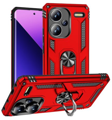 Max Power Digital Coque pour Xiaomi Redmi Note 13 Pro Plus 5G Housse Antichoc avec Anneau Rotatif Aimant 360 Degrés Etui Magnétique Rigide Dure Armure Bague Support Renforcée (Rouge)
