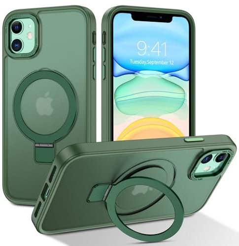 DUEDUE für iPhone 11 Hülle MagSafe, iPhone 11 Handyhülle mit Unsichtbarem Ständer [Kompatibel mit Magsafe] Schützende, Stoßfeste, Matte Ring Mann und Frau Handyhülle 6,1 Grün