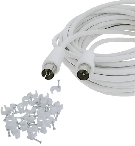Reulin Cavo antenna TV sottile da 6 m, 3C2 V, maschio femmina con clip, cavo coassiale da 6 m, per antenne e Smart TV, amplificatore di segnale HDTV DVB-T RF rivestito in nichel, 6 m