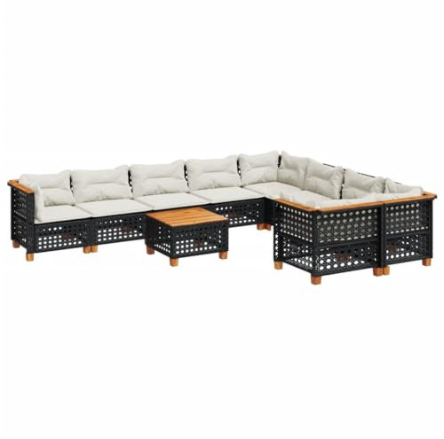 HETFTJN Couch Klein Bierzeltgarnitur Balkon Set Wohnzimmer Möbel - 10-TLG. Garten-Sofagarnitur mit Kissen Schwarz Poly Rattan für Restaurant Balkon Café Hof