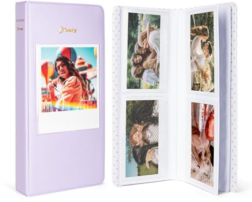 HIYQIN Fotoalbum für Instax Wide Film 3,5 x 4,25, 64-Taschen-Fotoalbum mit Fotofenster passend für Fujifilm Instax Wide 400/300/210/200/Wide EVO/Polaroid 600 i-Type – Lila