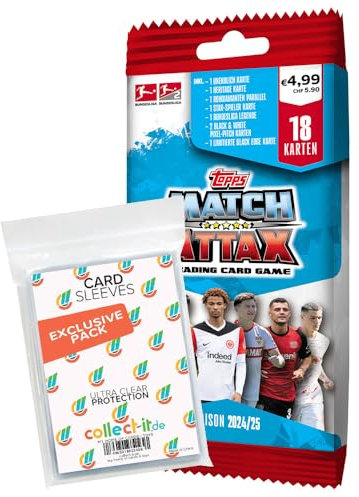 Bundle mit Topps Match Attax Bundesliga - 2024/2025-1 Powerpack + Exklusive Collect-it Hüllen