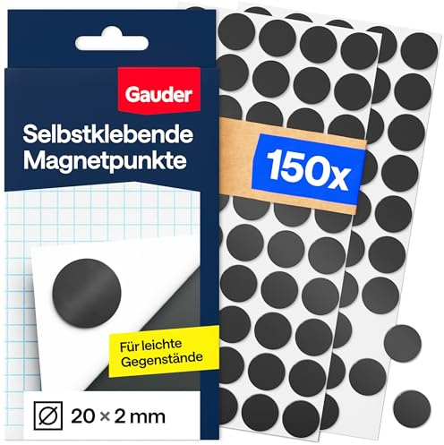 GAUDER Magnetpunkte selbstklebend stark, runde Magnete (20x2mm - 150 STK) | Runde Magnetplättchen und selbstklebende Magnete für leichte Gegenstände, Magnete zum Kleben, Magnet Klebepads