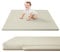Stylische Spielmatte für Baby aus veganem Leder 120x120x2,5cm, Creme – Krabbelmatte für Baby mit Memory-Schaum und rutschfester Unterseite – pflegeleichte, schadstofffreie Krabbeldecke für Baby