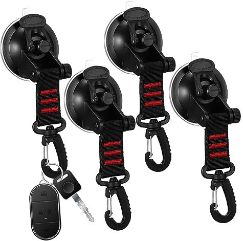 Parliky Suction Cup Hooks Set of 4 Window Shower Camping Car Awning Heavy Duty Red Abs NYL