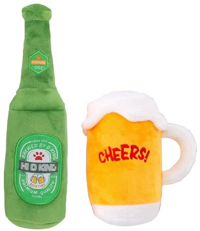 Bierkrug-Flaschen-Spielzeug – Quietschendes Plüschspielzeug, niedliches Bierflaschen-Spielzeug, tragbare Weinflasche, Hund, Plüsch, knisternd, Welpen, Kauspielzeug, langlebig, gefüllter Plüsch,