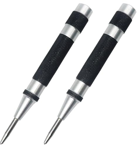2 Pack Steel Automatic Center Punch with Adjustable Stroke - 5 (125mm) | Spring Loaded Style, Knurled Steel Handle for Metal Wood Glass Plastic, Metal Marking Tool for Woodworking