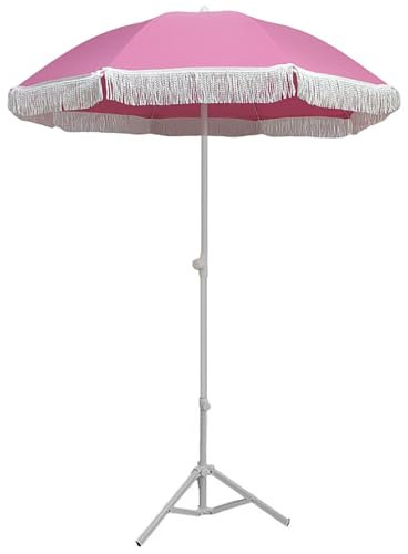 HCBUTAE 160cm Large Balcon Parasol Tassels Parapluie De Jardin Rose, Parapluie Extérieur Bar et Café Parapluie Patio Parasol, 5 Types De Base D'installation en Option
