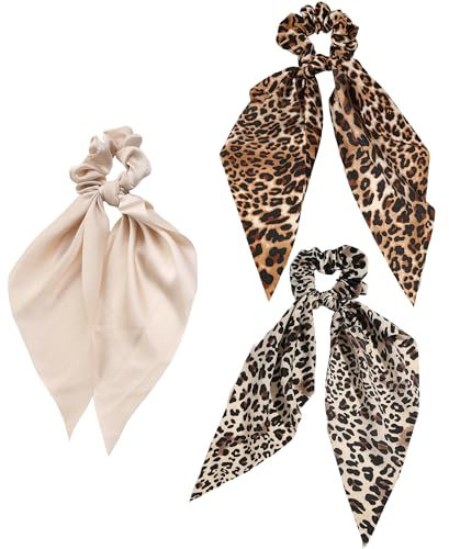 OHYER scrunchies haargummi seide invisibobble scrunchie haargummi dickes haar zopfhalter haargummis klein Elastische Haargummis Satin-Haargummis für Frauen Mädchen (Leopardenmuster, 37 * 10 cm)