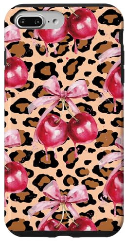 Cute Preppy Cheetah Print Leopard Cherry Bow Women Aesthetic Case for iPhone 7 Plus/8 Plus