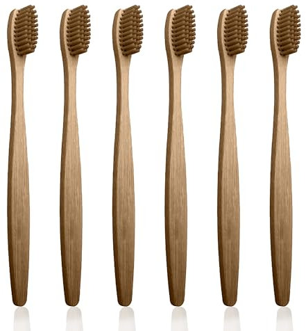 HiFEN® Bambus-Zahnbürsten, umweltfreundlich, natürliche Zahnbürsten, weiche Borsten für Erwachsene und Kinder, biologisch abbaubar und nachhaltige Mundpflege, 6 Stück