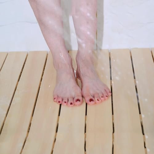 Rutschfeste quadratische Holz-Duschmatte für den Innenbereich, 90 x 90 cm, Badematte für Badewanne, wasserabweisend und umweltfreundlich, Badezimmer-Zubehör