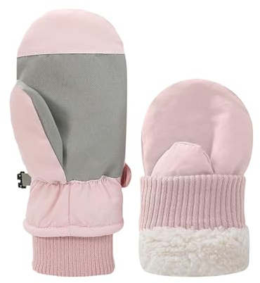 Fjquamitix Kids Winter Ski Mittens, waterproof mittens kids, Warm Fleece Lined Toddler Ski Gloves Age 2-8 Boys Girls for Winter Outdoor