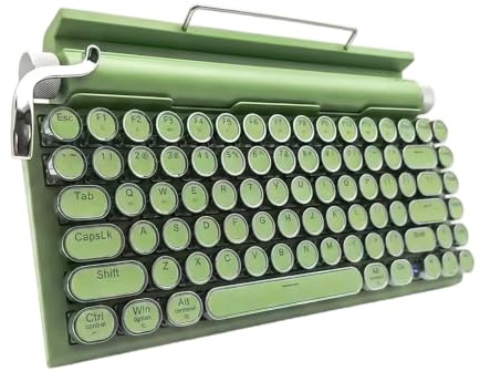 OUSEITECH Retro Typewriter Keyboard with Knob, 83-Key 75% layout Wirless Mechanical Keyboard (BT5.0/USB-C), Hot-Swap,14 Backlight Effects,Clicky‑switch, for WIN/MAC/Android/ios, QWERTY-US(Light green)