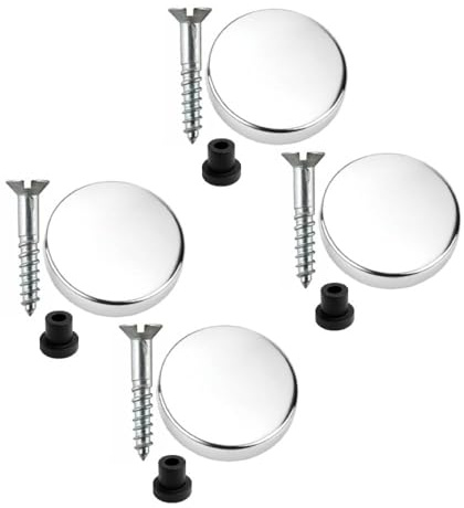 Spiegelschrauben, 25 mm, Zink, mit Gummi-Unterlegscheiben, 25 mm, poliertes Chrom, flache dekorative Kappen, wasserdichte Befestigungen, 4 Stück