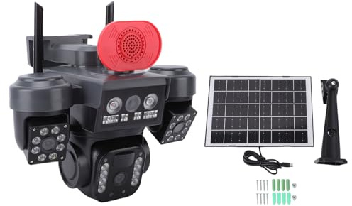 Yanmis Solar-Überwachungskamera mit DREI Objektiven, 2,4-GHz-WLAN-Kamera, 360-Grad-Ansicht, Automatische Bewegungsverfolgung, 8000-mAh-Batteriebetrieb, IP66-wetterfest