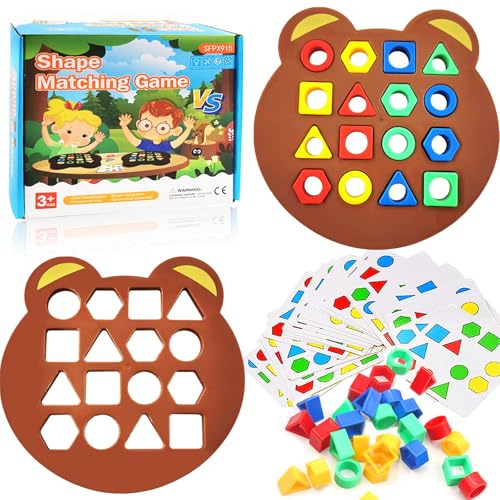 Guopai Shape Matching Game, Geometrische Formen Sortierspiel für Kinder, Montessori Lernspielzeug für Farben & Formen erkennen, Pädagogisches Brettspiel Farbsensorik Puzzle für Kinder (Bär)