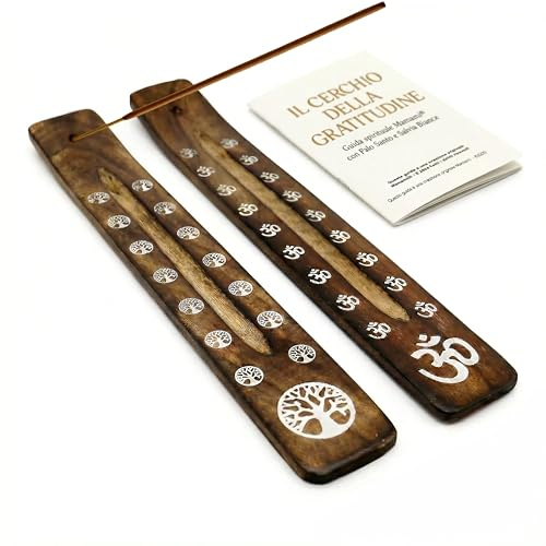 Set 2 Portaincenso in Legno di Mango Intagliato con Posacenere – Incensiera per Bastoncini, Design Indiano Artigianale, Ideale per Yoga, Meditazione, Relax e Arredo Casa