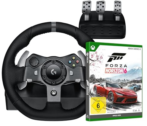 Logitech G G920 Driving Force Racing Wheel und Bodenpedale + Forza Horizon 6 (Disc) für Xbox Series X - Schwarz