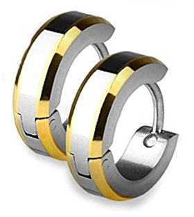 Bungsa Damen Creolen silber Edelstahl hochglanzpoliert mit Goldkanten gold 1 Paar (Ohrstecker Ohrringe Ohrhänger Creolen Ohrschmuck Ohrklemmen Damen Frauen Herren Mode)