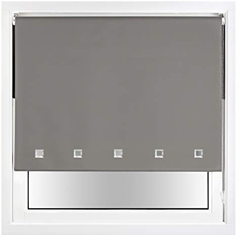 FURNISHED Blackout Roller Blinds with Chrome Square Eyelets EASY-INSTALL Cut to Size Metal Fittings, Dark Grey Up to 240W x 165H cm