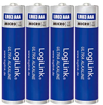 LogiLink AAA Micro 1.5V Batterie (Blister mit 4 Stück), Ultra Power Alkaline LR03, für diverse Geräte wie z.B. Fernbedienungen, Spielzeuge, Rauchmelder, etc.