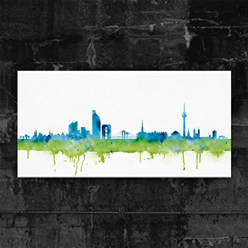 Kunstbruder Düsseldorfer Skyline - Blau 100x200cm - by Stadt Düsseldorf Kunstdruck 2cm (div. Varianten/Größen)- Leinwandbild Wandbild Wanddekoration/fertig zum aufhängen