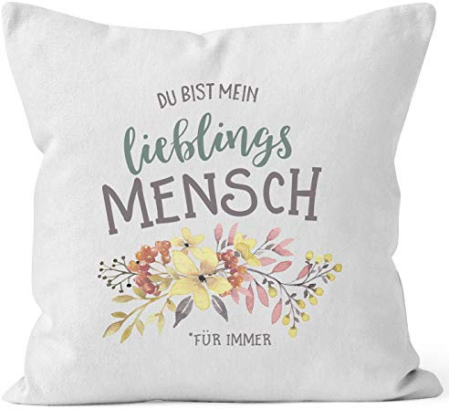 MoonWorks Kissen-Bezug Du bist Mein Lieblingsmensch Blumen Geschenk Kissen-Hülle Deko-Kissen Baumwolle weiß Unisize