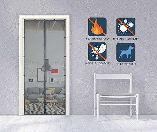 LIVEINU Fliegengitter Tür Insektenschutz Magnet Fiberglas Vorhang Fliegenvorhang Flammschutz Moskitonetz Klebmontage Ohne Bohren Mit Upgrade-Klebeclip für Balkontür 100x230cm Grau