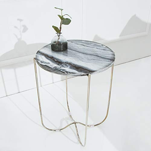 cagü Design Beistelltisch FLORENTIN Grau Marmor mit Silber Gestell 43cm