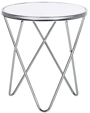 Eleganter Beistelltisch rund weiß/Silber Glasplatte Meridian II
