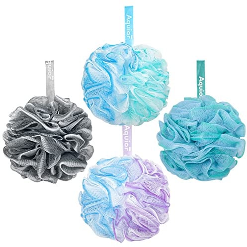Aquior Bath Sponge Shower Loofahs Balls 60g/PCS Extra Large Mesh Pouf Easy Foaming Body Scrubber Exfoliator for Big Full Lather Cleanse(4 Pack)