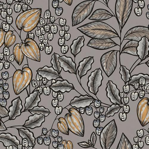 A.S. Création Architects Paper Blumentapete Floral Impression Tapete natürlich PVC-freie Vliestapete grau braun gelb schwarz matt glatt 377549 37754-9, 10.05 m x 0.53 m