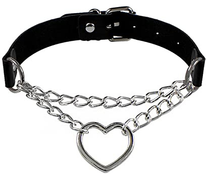 BEHAHAI 1 PCS Heart Leather Choker Black O Ring Vintage Gothic Punk Choker Fancy Dress Rock Choker Necklace PU Leather Collar Choker For Women Men Accessory