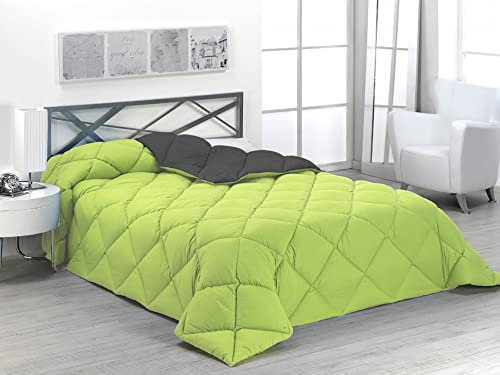 SABANALIA - Edredón nórdico de 400 g Reversible (Bicolor) | Relleno de Fibra Hueca Virgen Siliconada | Hipoalergénico | Válido para Cama de 90/105 cm (180x270), Color Verde y Gris