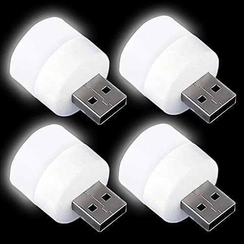 YUANQIAN Plug in LED Nachtlicht Mini USB LED Licht Flexible USB LED Ambient Light Mini USB LED Licht, LED Portable Auto Birne, Innen, Outdoor, Lesen, Schlaf (4-Pack, Weiß)