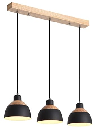 Beasiu-Eletro Retro Holz Hängeleuchte 3-Flammig Esstischlampe Schwarz Metall Pendelleuchte Industrie Höhenverstellbar Hängelampe für Esszimmer Küche Cafe Theke Innen Büro Pendellampe,E27