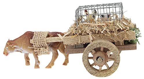 Holyart Ochse mit Karre und Hennen für Krippe 7x15cm