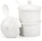 Hacaroa Set of 2 Ceramic Salt and Pepper Cellar with Lid and Spoon, 8.5 Oz Stackable Salt and Pepper Bowls, Vintage Kitchen Seasoning Box for Sea Salts, Sugar, White
