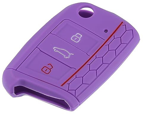 X AUTOHAUX Autoschlüssel Hülle Silikon Schlüsselhülle Abdeckung 3 Tasten Wabenmuster für VW Golf 7 Mk7 Polo Jetta 4 Touran Lila