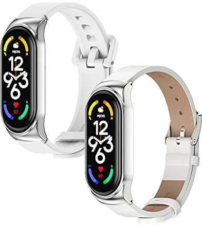 AireWiki 2-PCS Armbänder Für Xiaomi mi Band 7 Silikon + Leder Ersatzband Für Damen Herren Armband mit Kompatibel mit Xiaomi mi Band 7 (A)