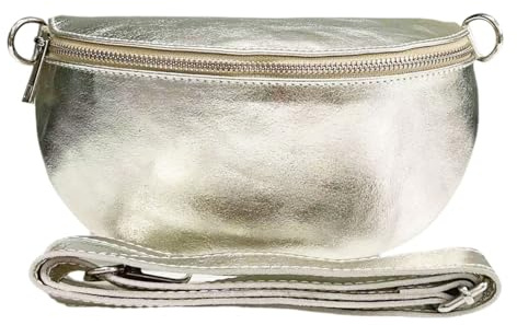 LeahWard Unisex Italian Real Leather Sling Bag Women's Crossbody Shoulder Chest Handbag Holiday (Gold)