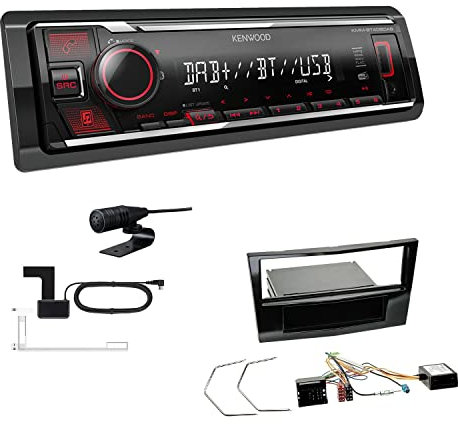 Kenwood KMM-BT408DAB 1-DIN Digital Media Receiver Autoradio DAB+ Bluetooth USB Einbauset passend für Opel Astra H 2004-2010 Piano Black inkl Canbus